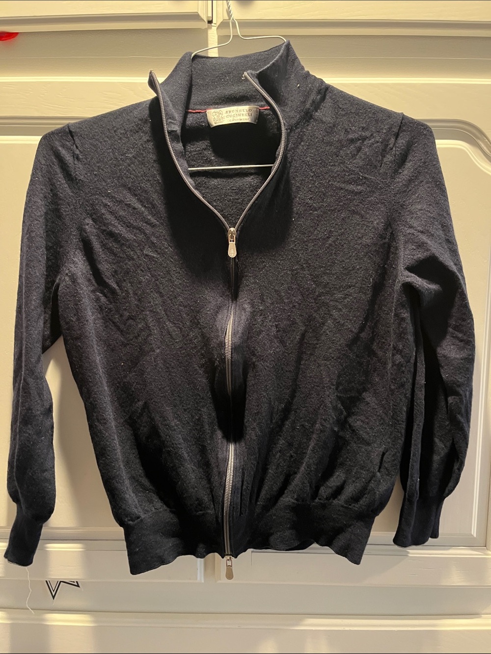 Brunello Cucinelli navy blue zip-up cardigan sweater - cashmere and wool